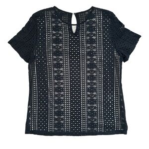 Banana Republic Factory black “crochet” look top with nude front liner, Medium